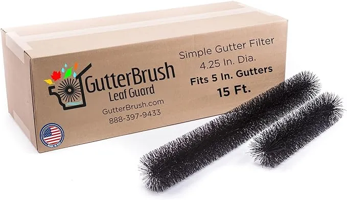 Gutter Guard 5 Inch - 15 Ft by GutterBrush - DIY Leaf Filter Gutter Guards for Standard 5-Inch Gutters - Easy Install Leaf Guards, No Tools Needed, Prevents Clogs, Reduces Cleaning - Made in the USA