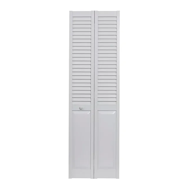 Seabrooke PVC Louver-Over-Panel Bifold Door, White, Size: 24 inch x 80 inch