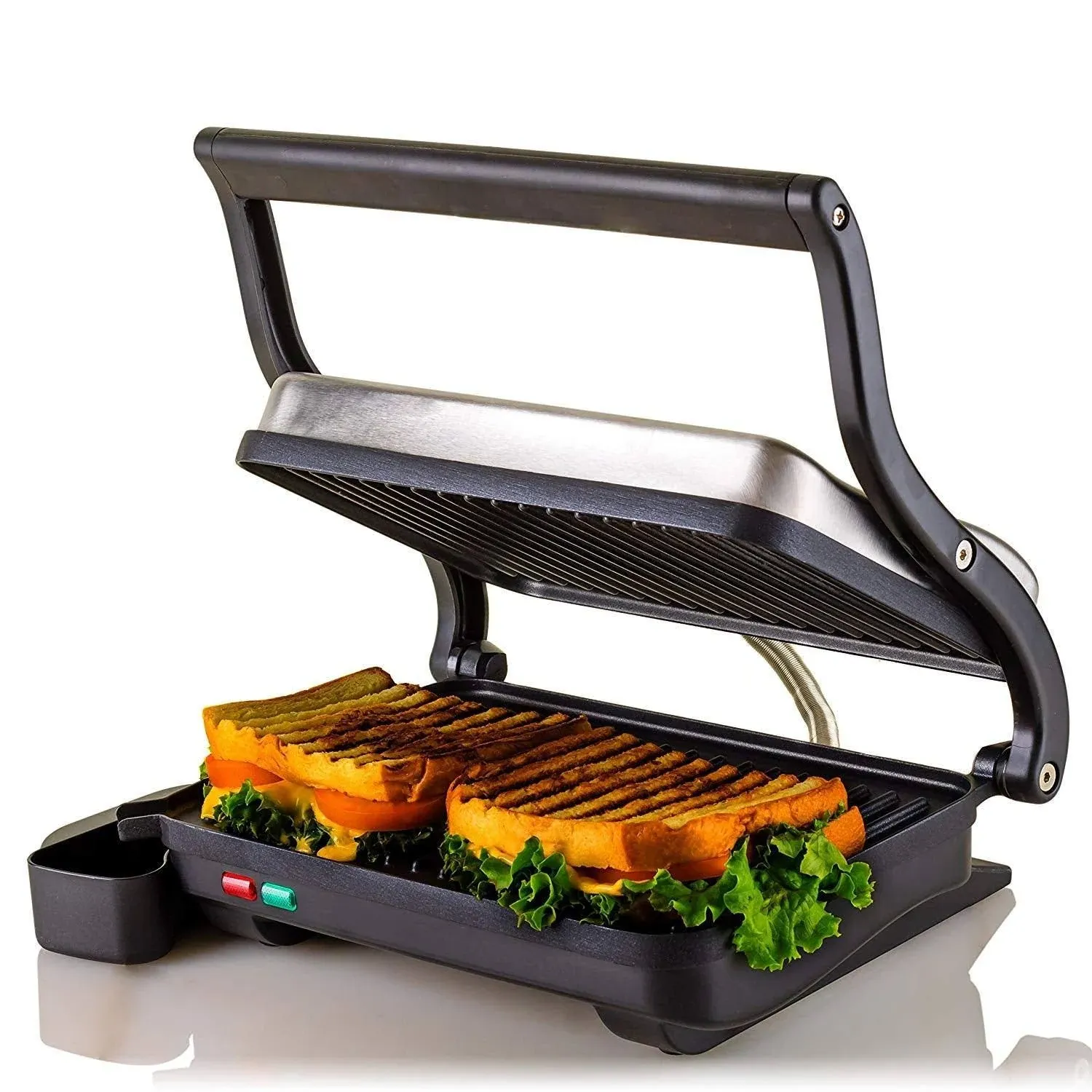 OVENTE Electric Panini Press Sandwich Maker with Non-Stick Coated Plates, Opens 180 Degrees to Fit Any Type or Size of Food, 1000W Indoor Grill Perfect for Quesadillas, Burgers & More, Silver GP0620BR