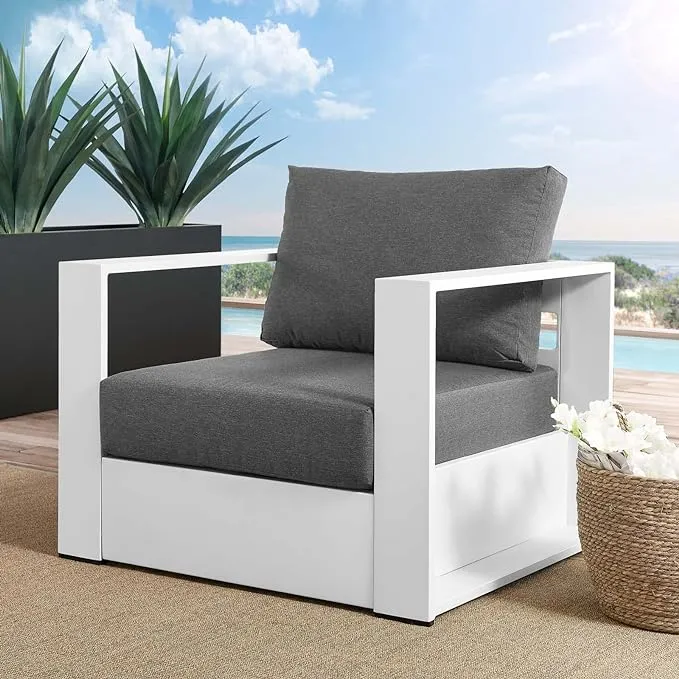 Modway Tahoe Aluminum Outdoor Patio Armchair in White Charcoal