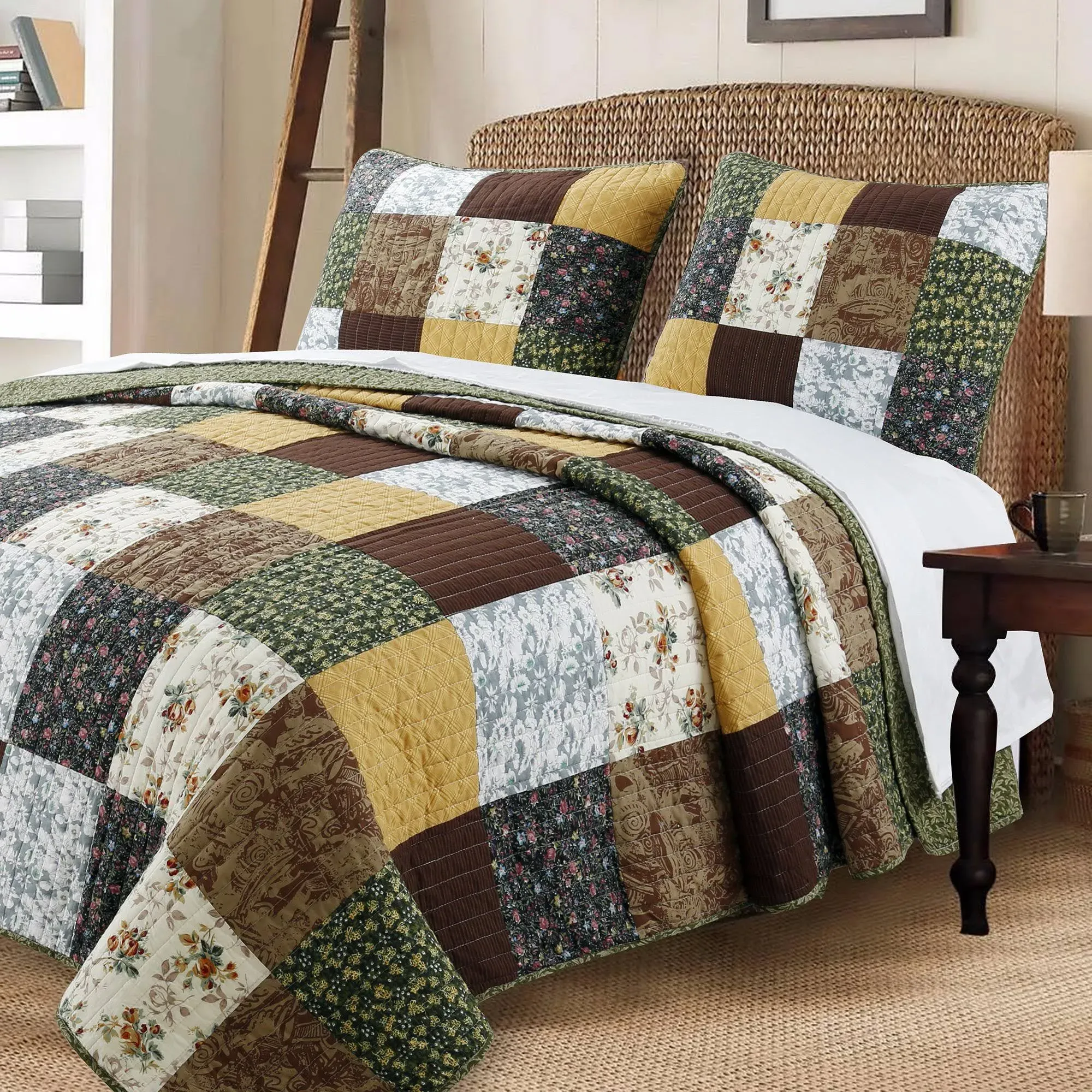 Cozy Line Andy Patchwork 3 Piece Reversible Cotton Quilt Set King