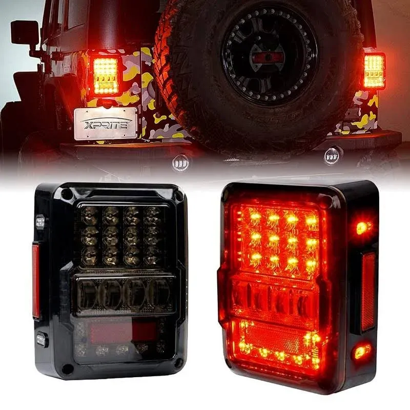 Xprite 4D Smoked Lens LED Tail Lights Compatible with Jeep Wrangler JK JKU 2007 ...