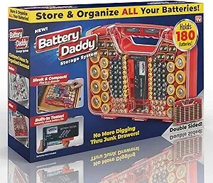 Ontel Battery Daddy - Battery Organizer Storage Case with Tester, Stores & Protects Up to 180 Batteries, Clear Locking Lid, As Seen On TV