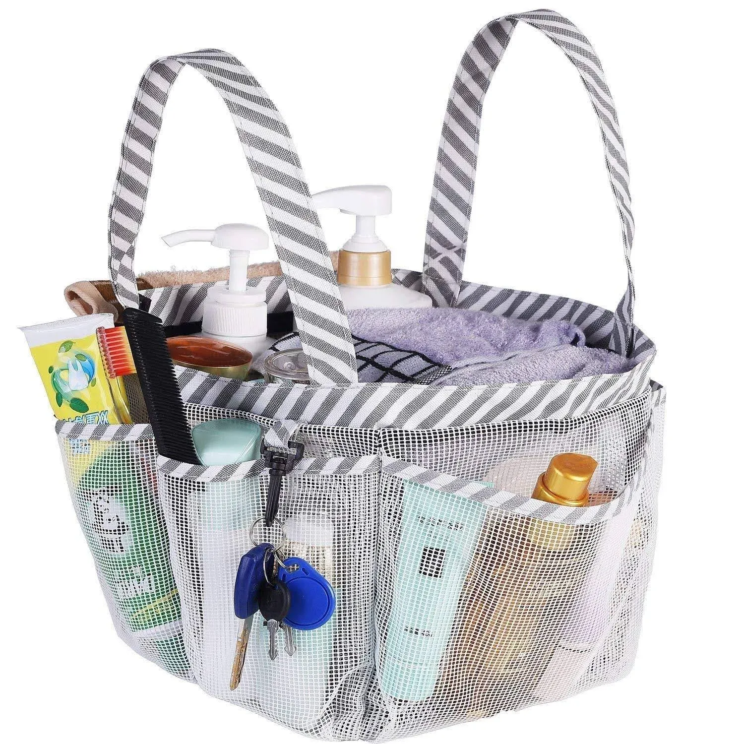 Haundry Mesh Shower Caddy Bag for College Dorm Room Essentials Portable Shower Caddy Tote with 8 Pockets for Beach, Swimming, Gym, Travel