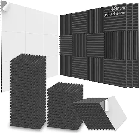 JBER 48 Pack Acoustic Foam Panels, 1" x 12" x 12" Studio Soundproofing Wedges Fire Resistant Sound Proof Padding Acoustic Treatment Foam - Black