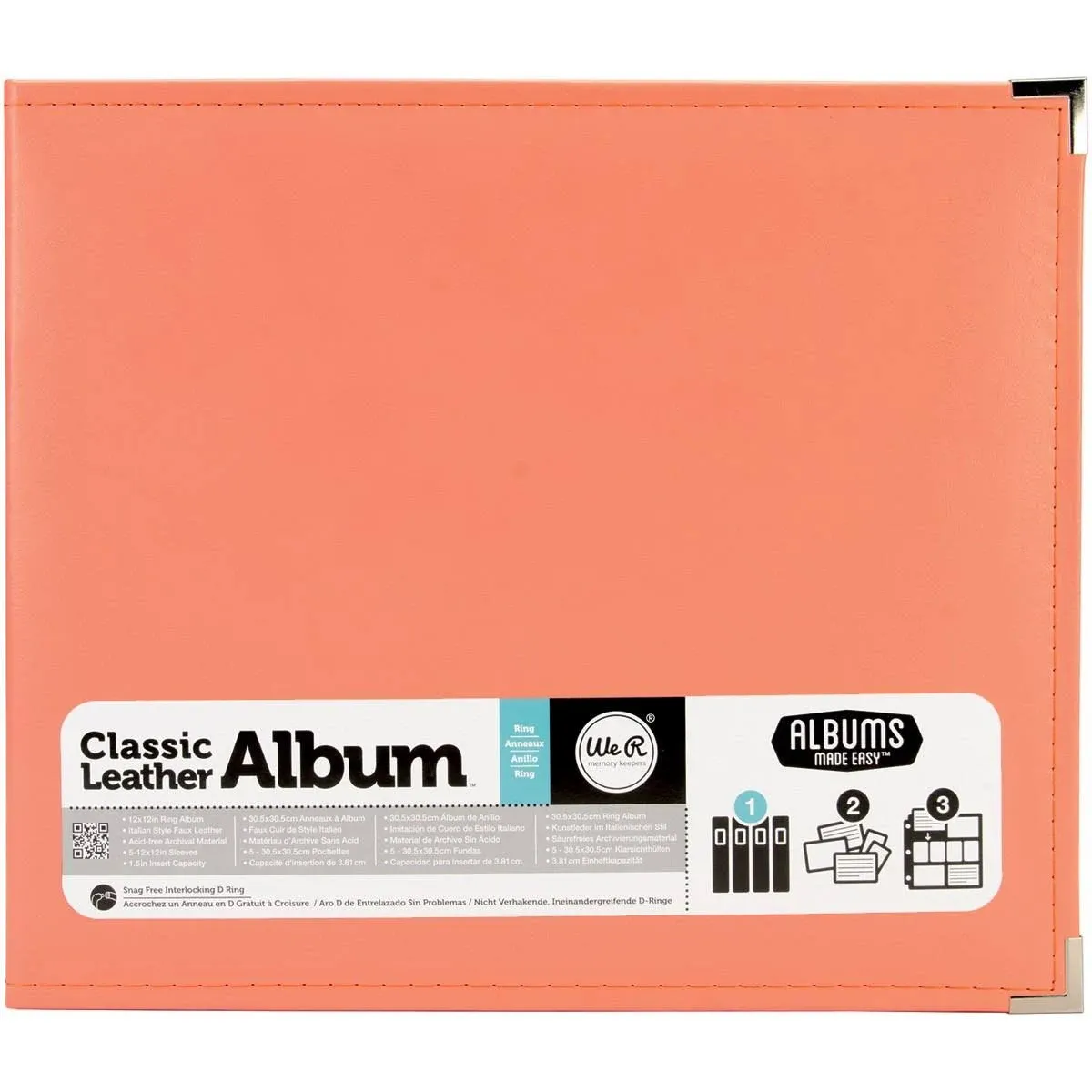 We R Classic Leather D-Ring Album 12"x12" Coral