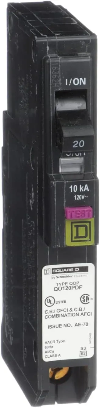 Square D - QO120PDFC QO Plug-On Neutral 20 Amp Single-Pole Dual Function (CAFCI and GFCI) Circuit Breaker