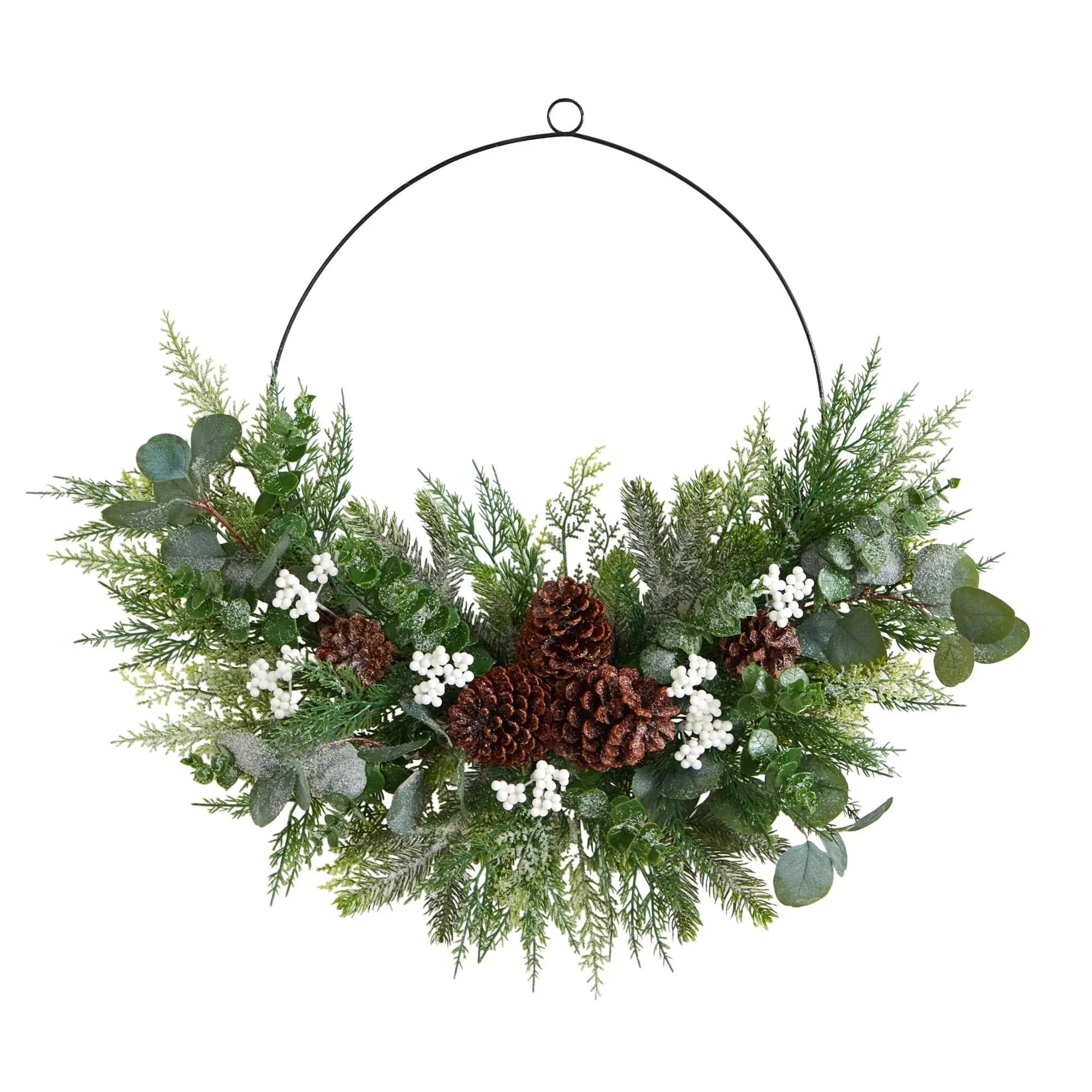 Nearly Natural "Christmas Pine, Eucalyptus, and Berries Metal Circlet Artificial Wreath