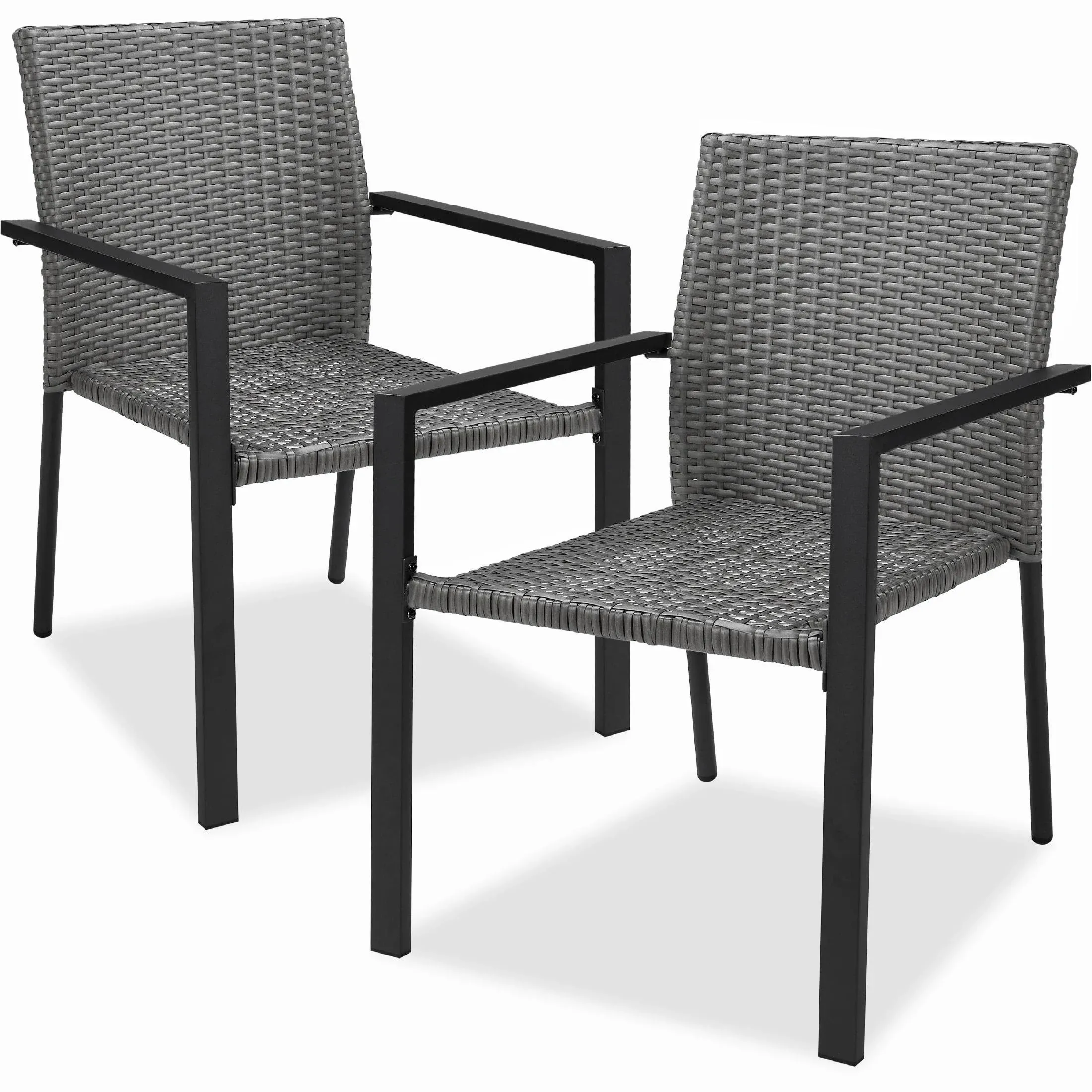 Set of 2 Stackable Outdoor Wicker Dining Chairs All-Weather Firepit Armchair W/A