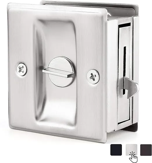 HOMOTEK Privacy Pocket Door Lock Hardware com puxador - Substitua fechaduras de portas deslizantes velhas ou danificadas de forma rápida e fácil, 2-3/4” x 2-1/2”, para porta de 1-3/8” de espessura, níquel escovado