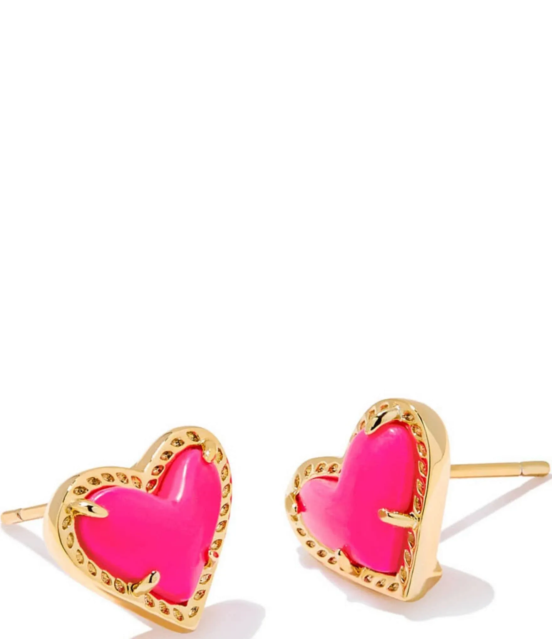 Ari Heart Gold Stud Earrings in Neon Pink Magnesite