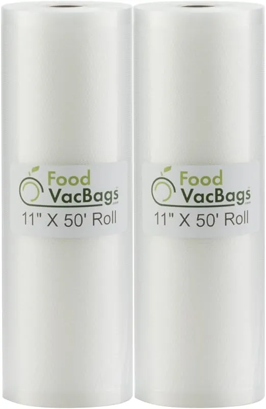 FoodVacBags 11" x 50' Rolls Vacuum Sealer Bags, Embossed, Commercial Grade, 2