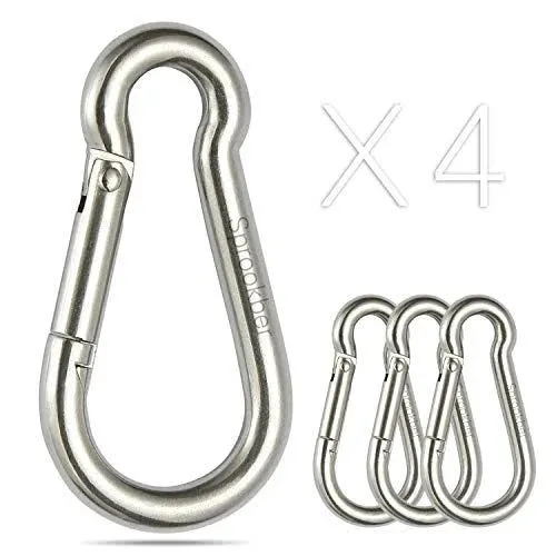 sprookber Stainless Steel Carabiner Spring Snap Hook - 304 Stainless Steel Heavy Duty Clips, Set of 4 (4 inch)