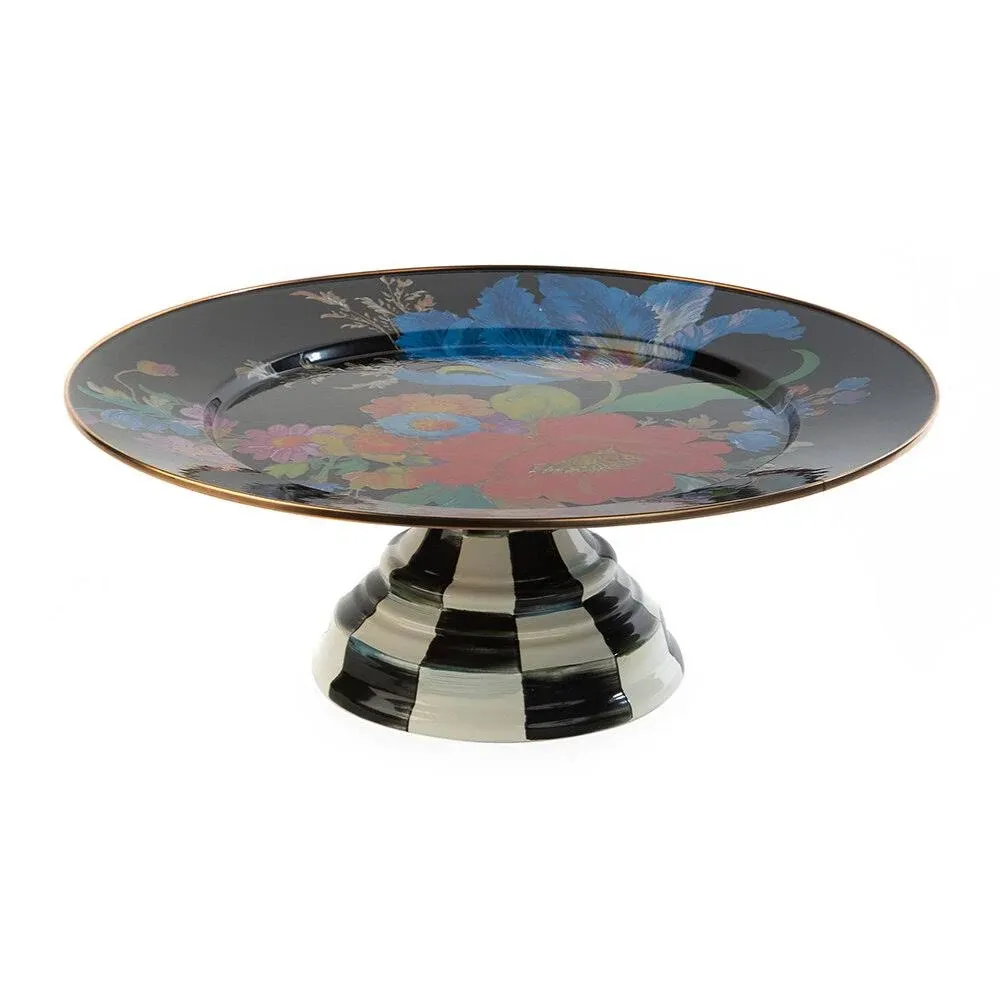 MacKenzie-Childs Black Flower Market Pedestal Platter