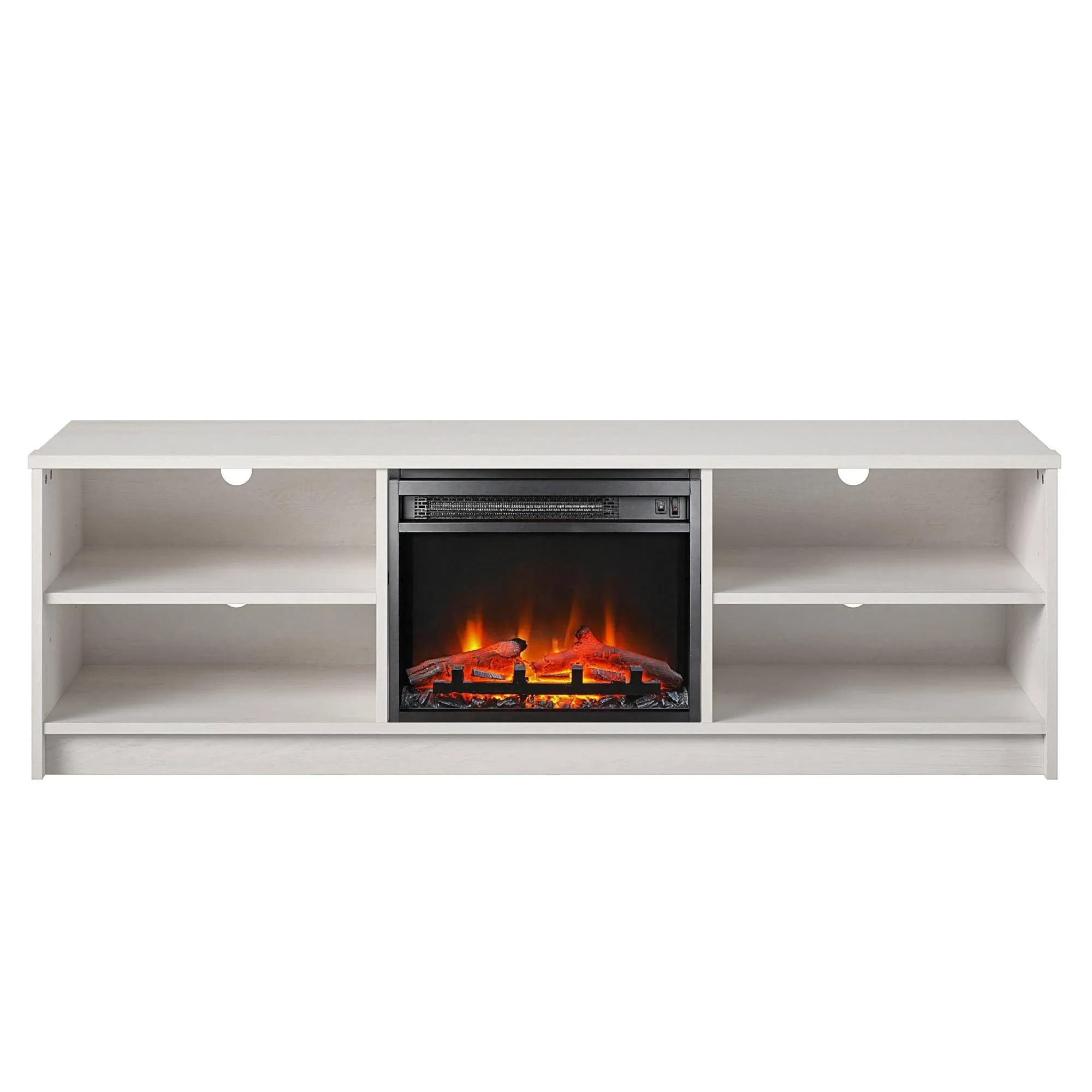 Ameriwood Home Noble 65&#034; TV Stand w/Electric Fireplace &amp; 4 Shelves in Ivory Oak