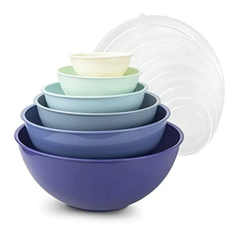 Cook with Color Plastic Mixing Bowls with Lids - 12 Piece Nesting Bowls Set Includes 6 Prep Bowls and 6 Lids, Microwave Safe (Blue Ombre)