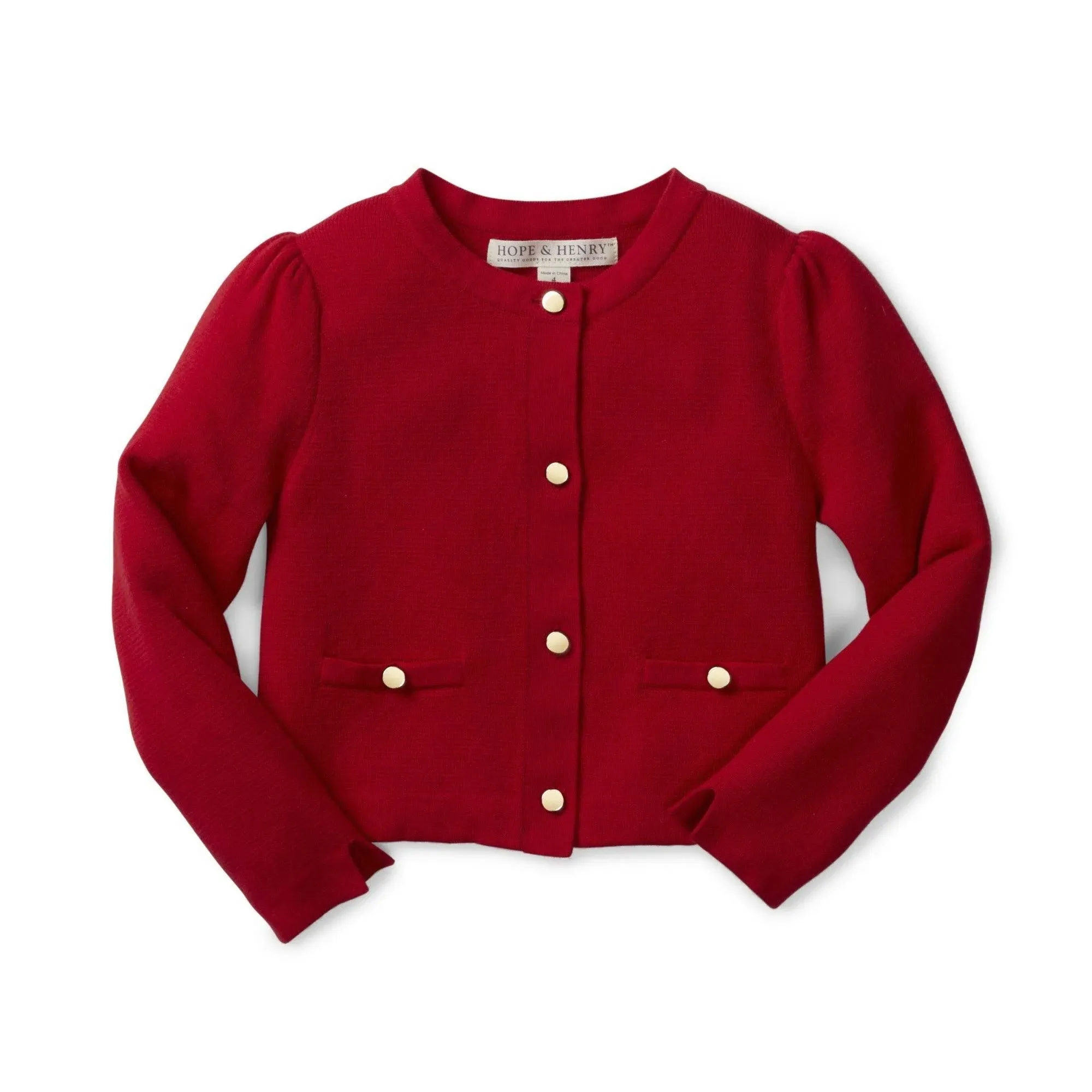 Hope & Henry Girls' Milano Stitch Cardigan (Red, 6-12 Months)