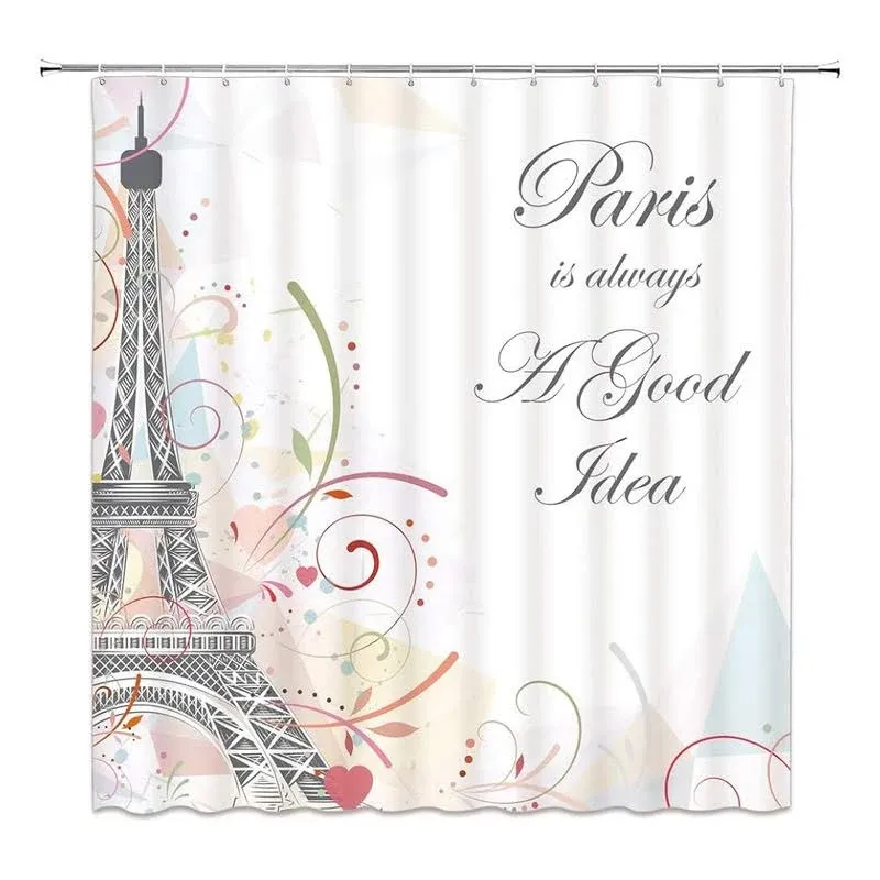 Paris Eiffel Tower Shower Curtain Vintage Paris Abstract Flower France City Roma