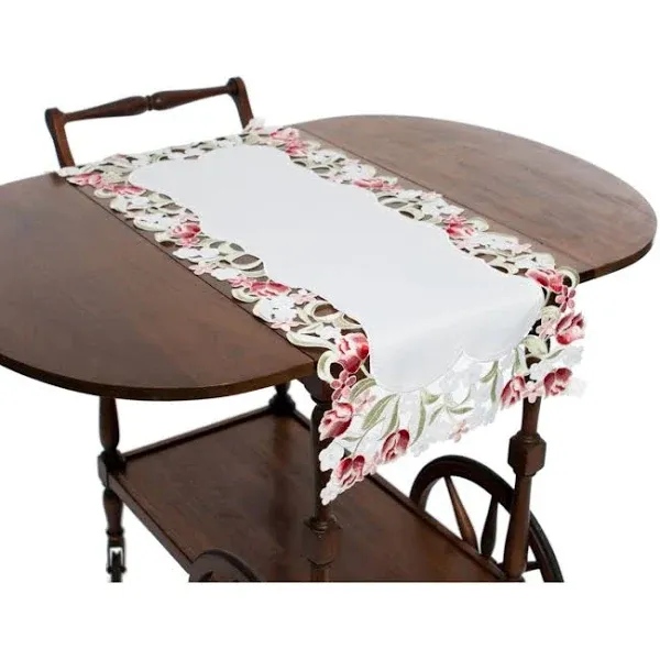 Lush Rosette Embroidered Cutwork Table Runner