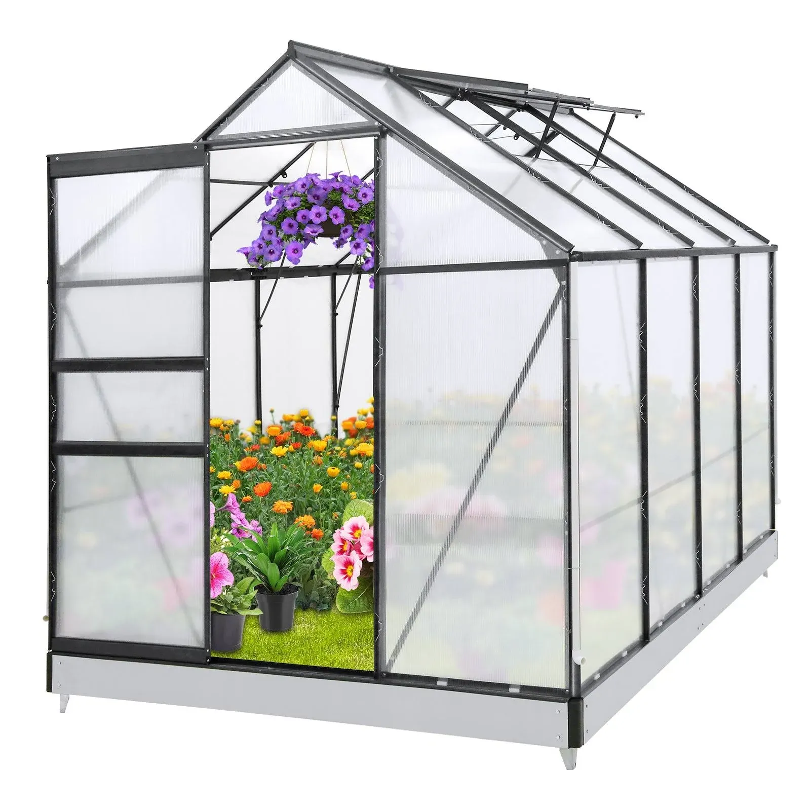 6 ft x 8 ft Walk-In Aluminum Frame Polycarbonate Hobby Greenhouse Eagle Peak ...