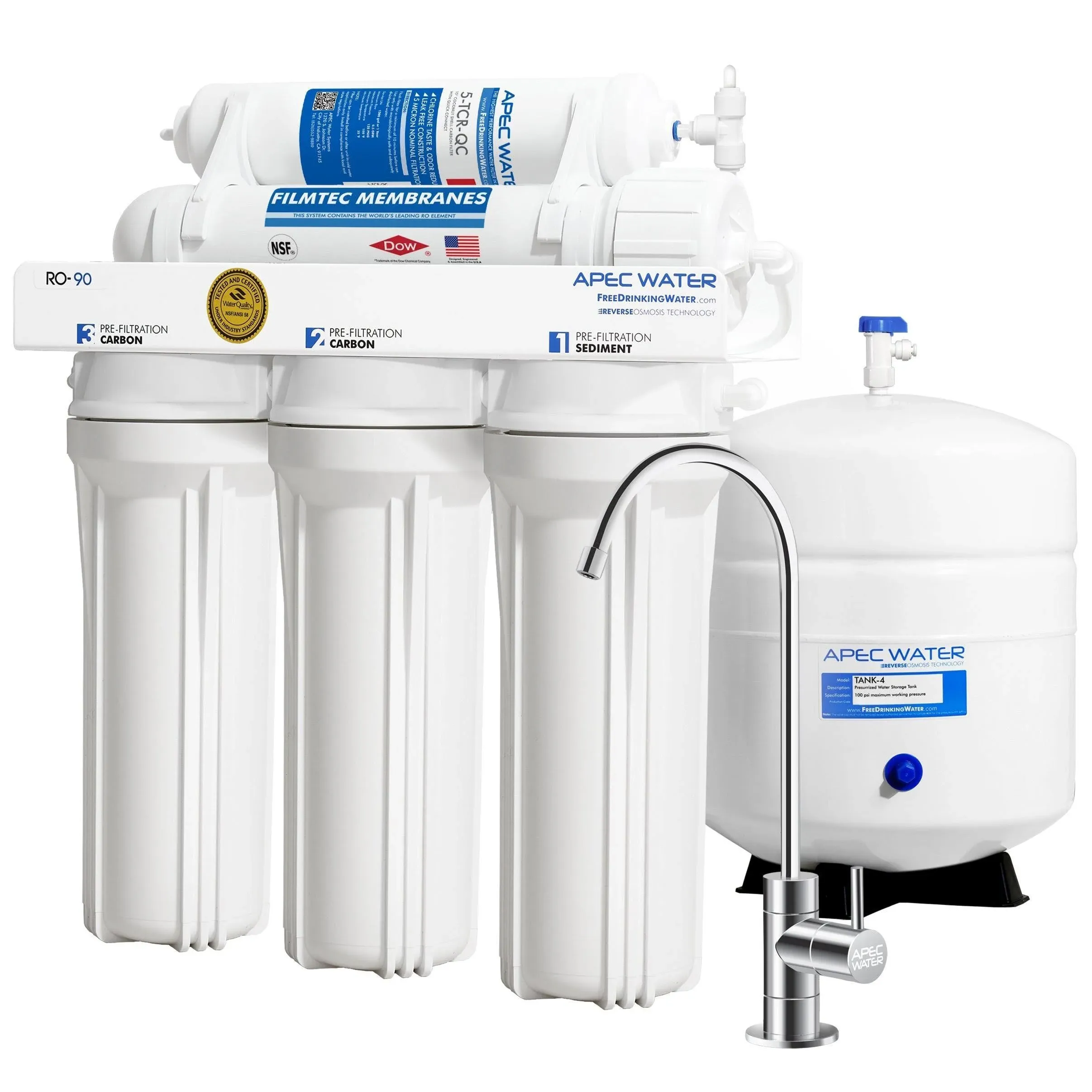 APEC Top Tier Supreme Certified High 90 GPD Ultra Safe Reverse Osmosis Drinking Water Filter System