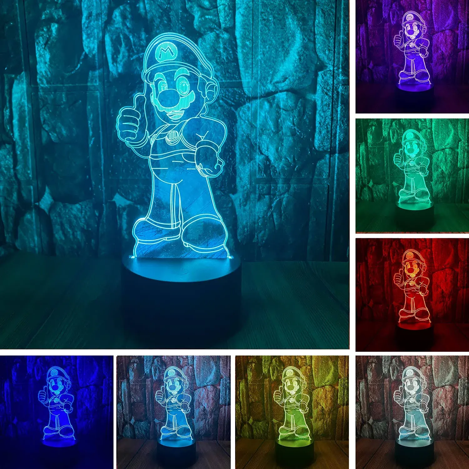 Anime Cartoon Super Mario Bros Game Action Figure 3d Led Optical Illusion Bedroo