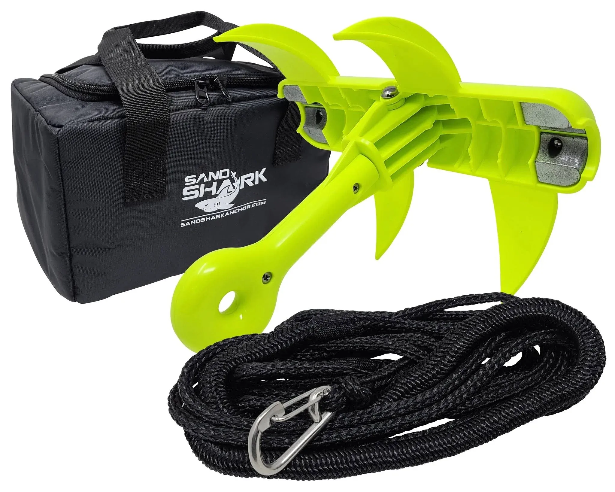 SandShark Jaws Folding Grapnel Anchor Kit, 25–28ft Bungee Line, Easy Stora