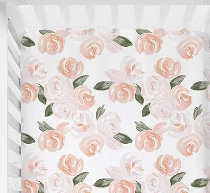 Sahaler Floral Crib Sheet for Girl 28x52x9 Inch (Pack of 1), Blush Watercolor 