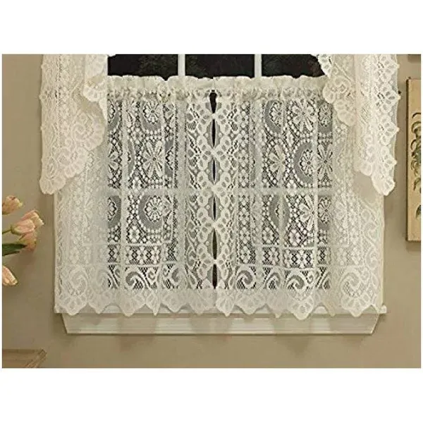 Sweet Home Collection Old World Style Floral Heavy Lace Kitchen Curtain