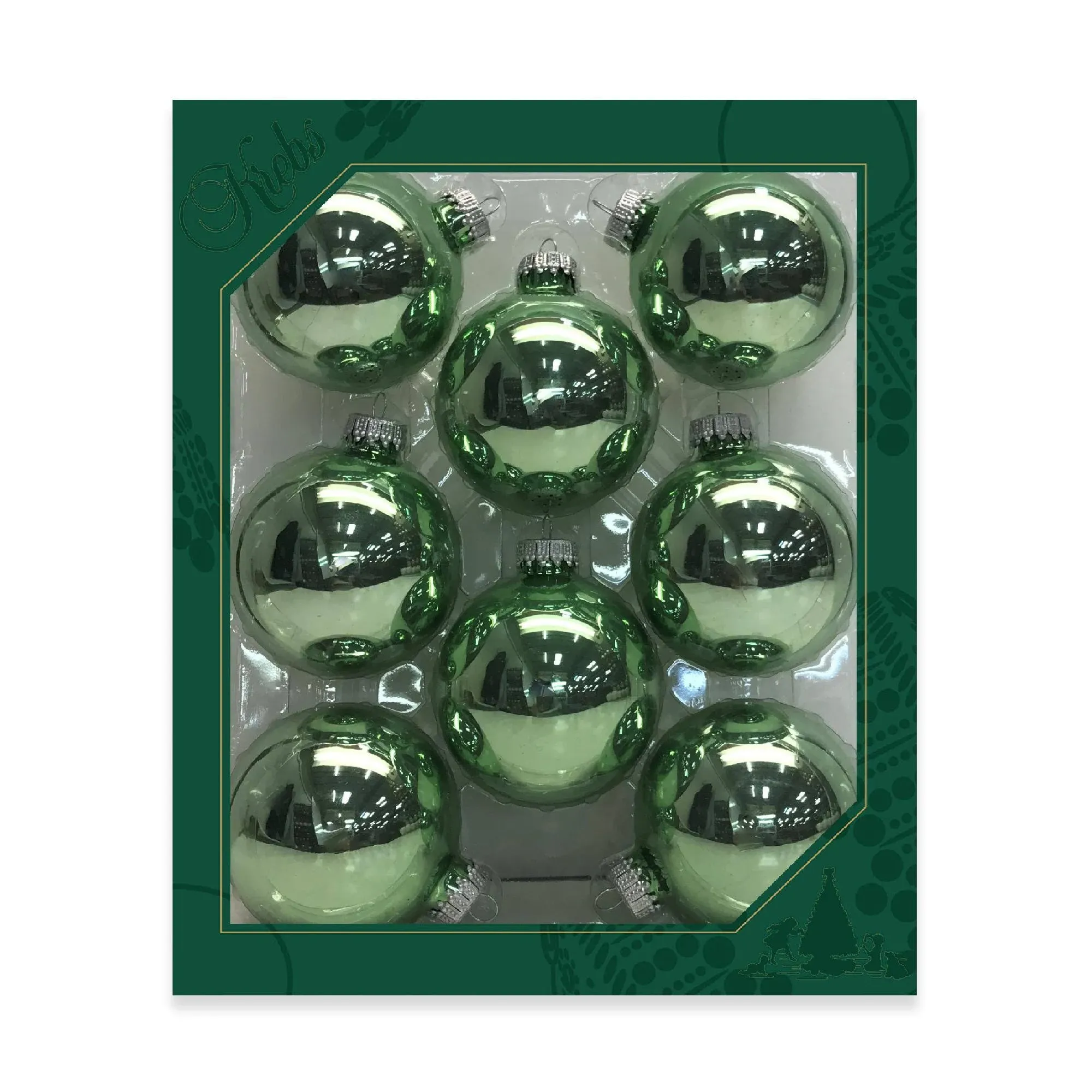 8 Krebs Eucalyptus Shine Metallic Glass Christmas Ornaments