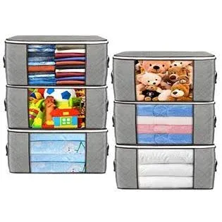 Large Storage Bags, 6 Pack Clothes Storage Bins Foldable Closet Organizer with