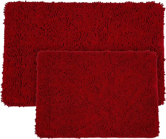 Bedford Home 67A-99049 2 Piece Memory Foam Shag Bath Mat Set - Burgundy