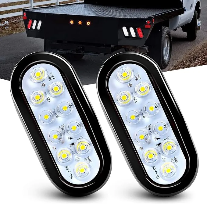 Nilight - TL-09 6 inch Oval White LED Trailer Tail Lights 2pcs 10 LED w/Flush Mount Grommets Plugs IP67 Waterproof Reverse/Back Up Trailer Lights