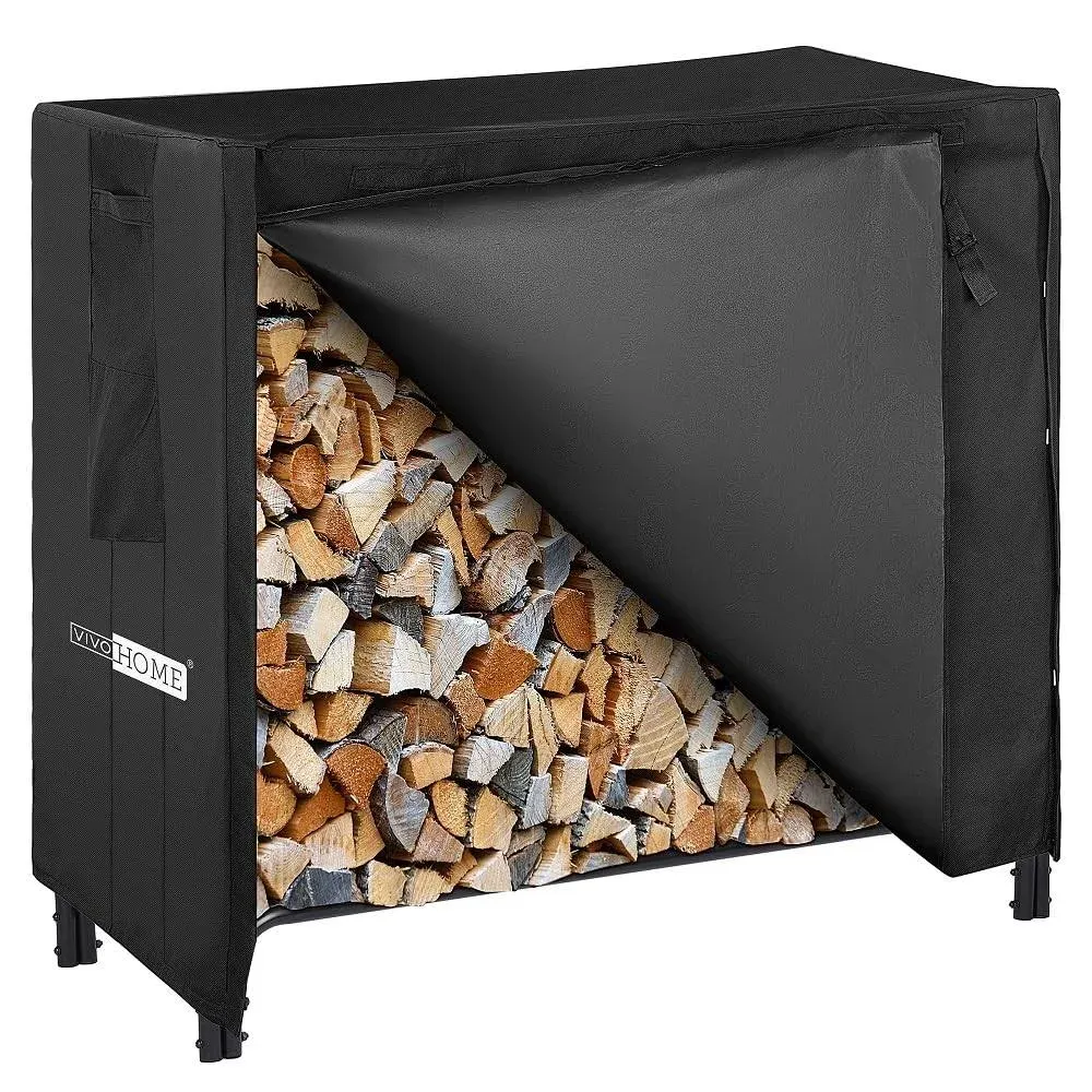 4FT Heavy Duty Indoor Outdoor Fireplace & Fire Pit Wood Storage Rack Firewood Holder and Cover Combo Set with Zipper