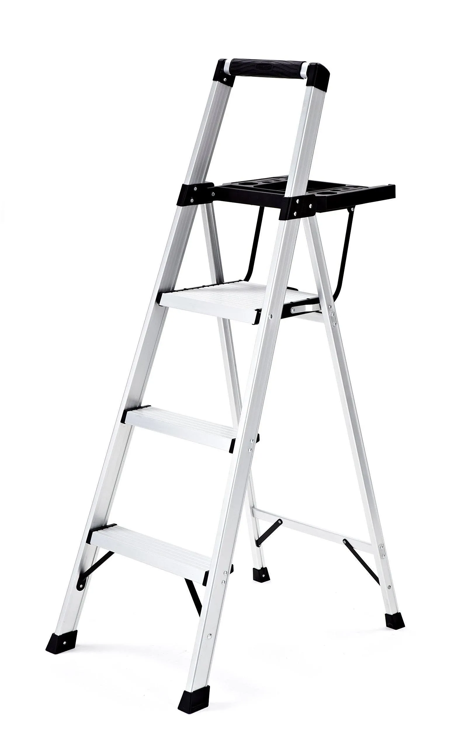 3-Step Aluminum Step Stool with Project Tray 250 lb. Load Oversize Top Platform