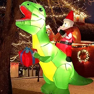 Boowoo 6 ft Christmas Dinosaur Inflatable Decoration, Inflatable Santa Ride on ...