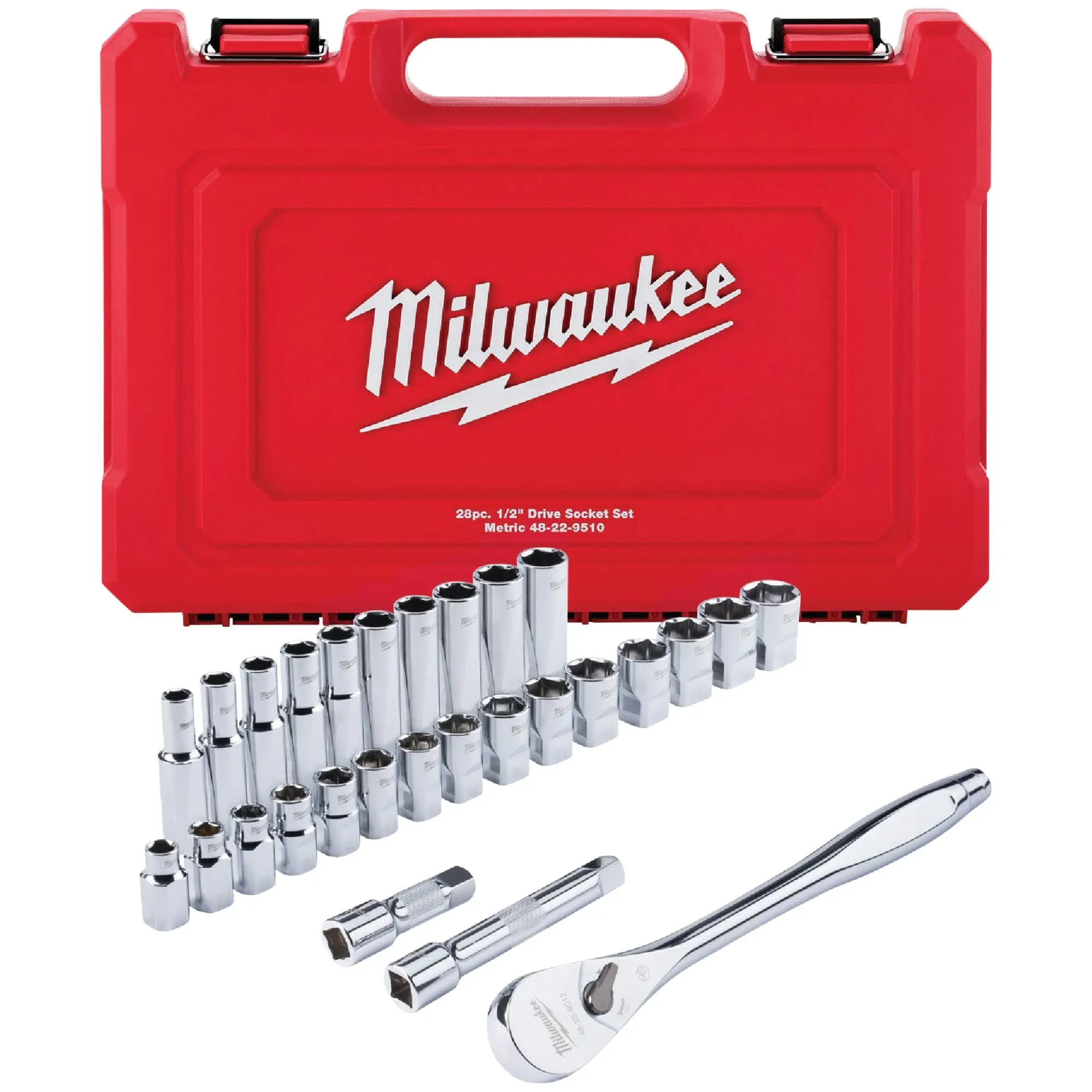 Milwaukee 28-Pc 1/2" Drive Metric Ratchet & Socket Set