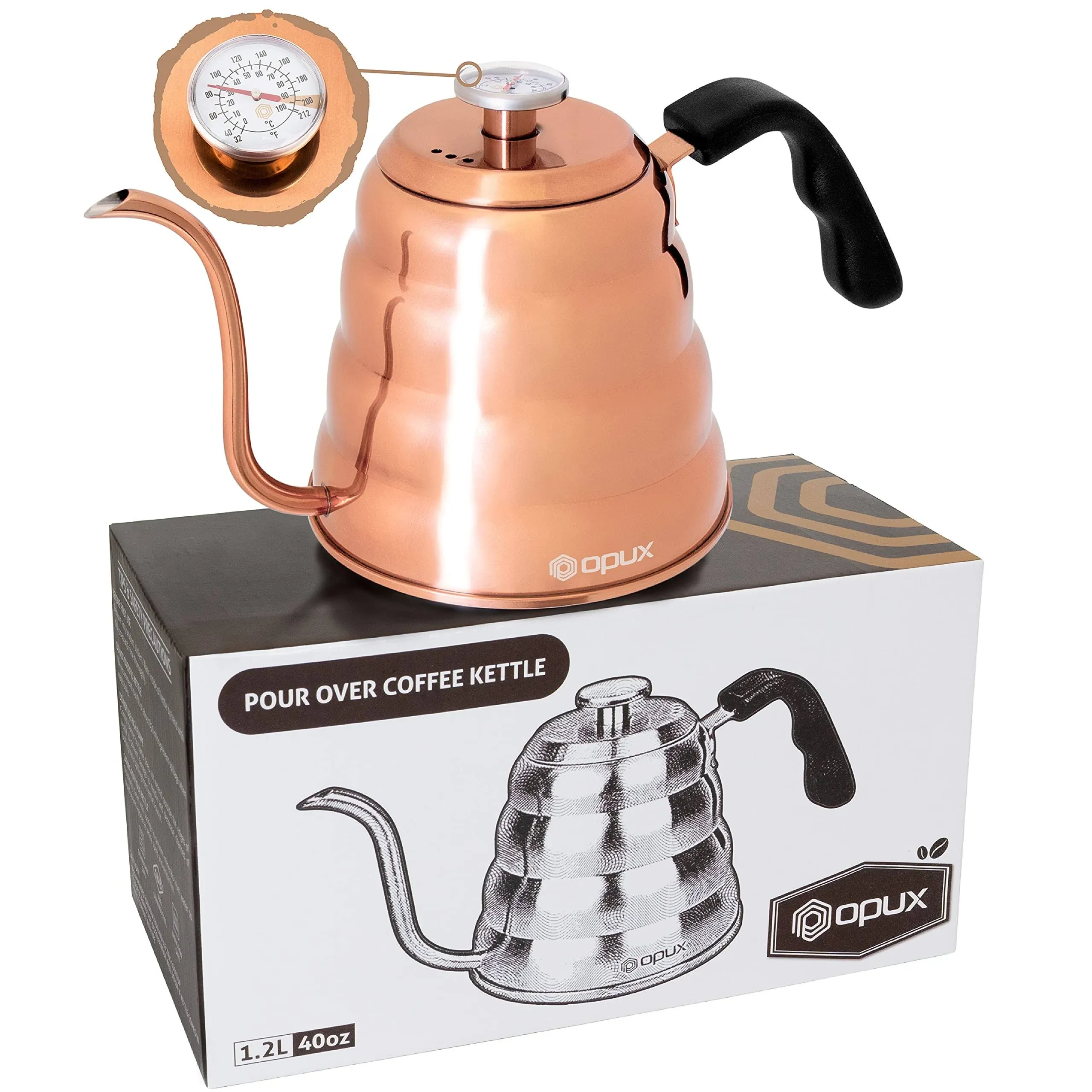 OPUX Gooseneck Kettle for Pour Over Coffee Copper Kettle for Coffee Tea with Thermometer