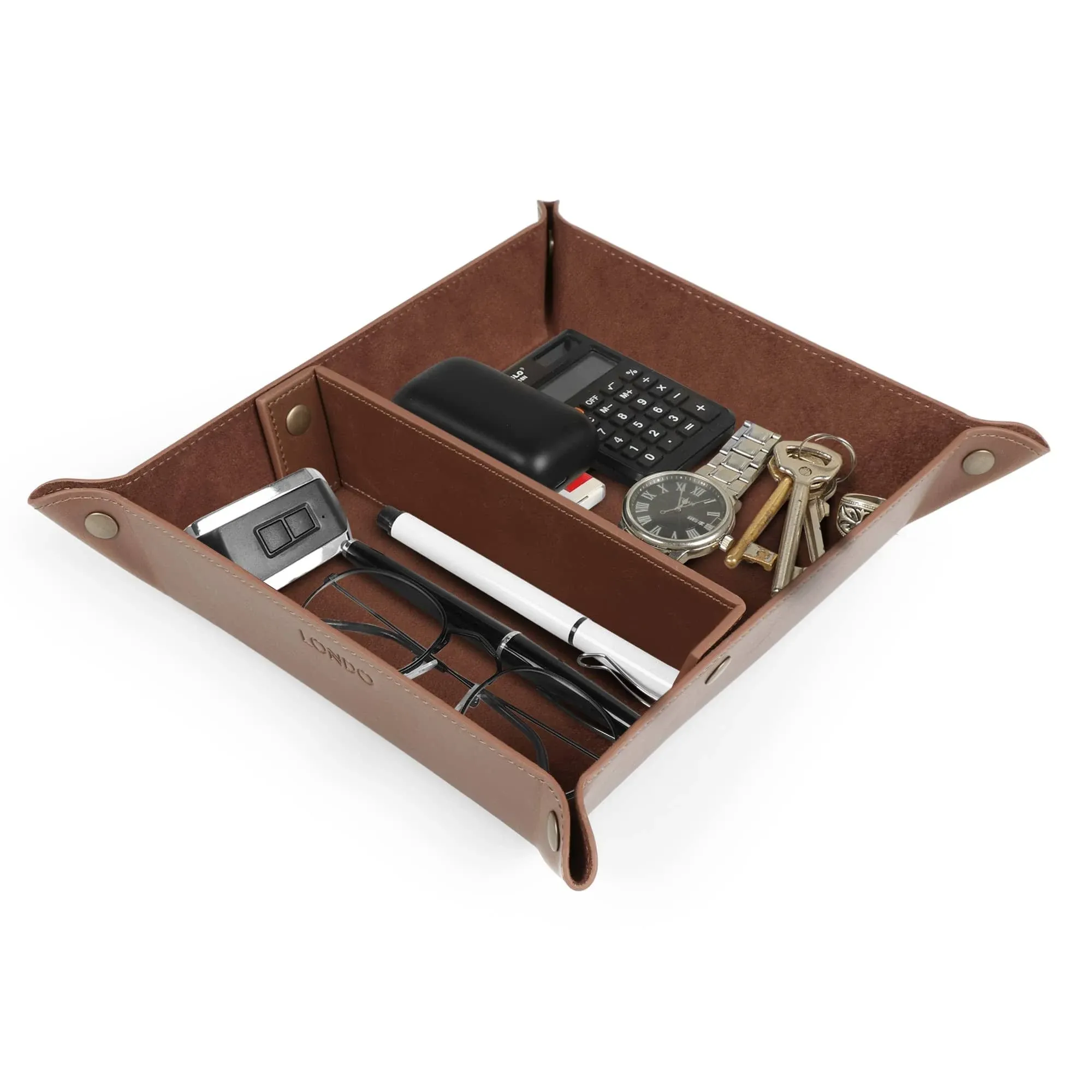  Leather Tray Organizer - Practical Storage Box for Wallets, Dark Brown