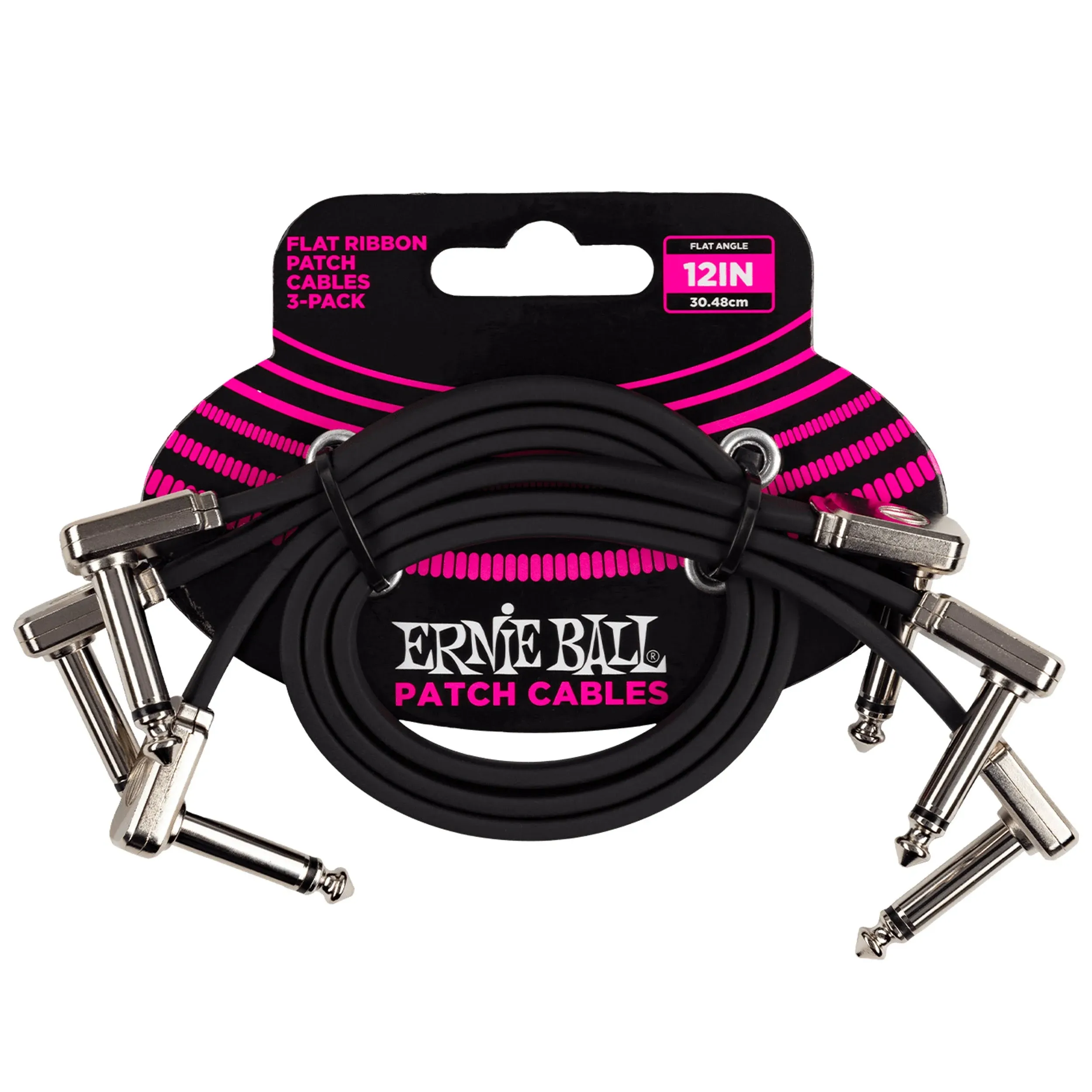 Ernie Ball P06222 Flat Ribbon Right Angle 1/4" TS Patch Cables - 12" (3-Pack) | Reverb