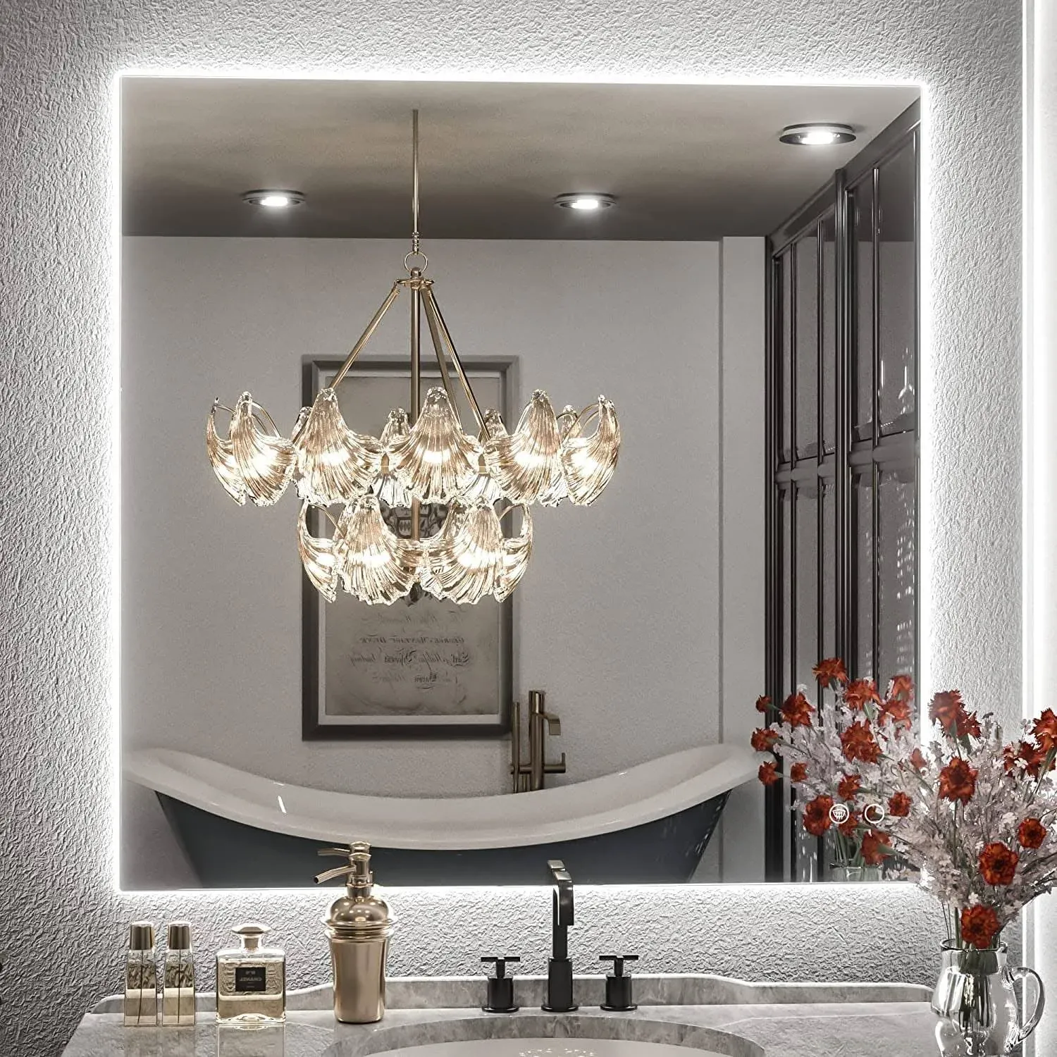 Keonjinn LED Backlit Bathroom Vanity Wall Mirror, Anti-Fog and Dimmable - 36x36