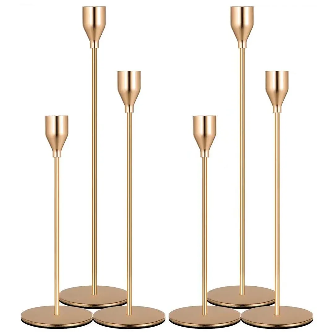 Candlestick Holders 6 PCS Metal French Gold Taper Modern For Home Wedding