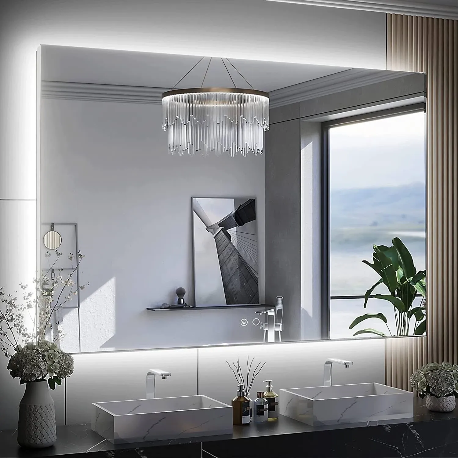 Keonjinn LED Backlit Bathroom Vanity Wall Mirror, Anti-Fog - 48x30