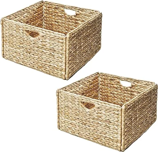 Seville Classics Hand-Woven Hyacinth Storage Cube Basket, Natural - Set of 2