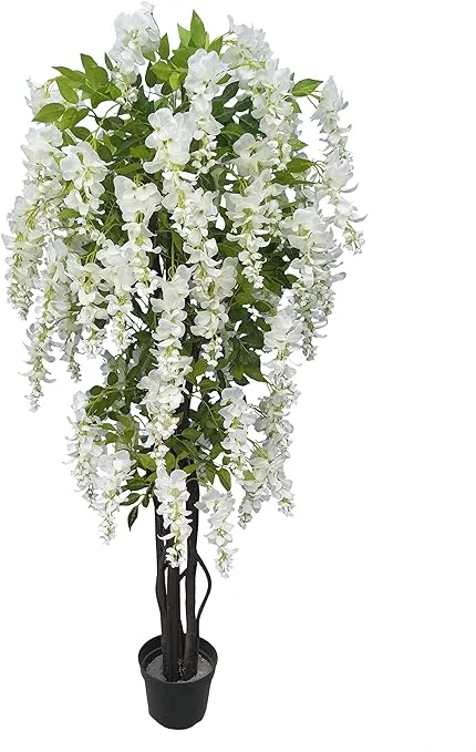 6 Feet Gorgeous and Dense Blooming Wisteria Artificial Tree, Cream White, Pre-Po