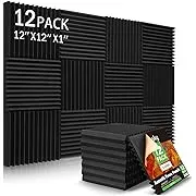 Dmsky Selfadhesive Acoustic Foam Panels 1" x 12" x 12" Soundproof Wall Panels Studio Wedges Tiles Acoustic Treatment Sound Absorbing Panels for Home