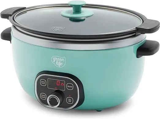 GreenLife Healthy Cook Duo 6 Quart Slow Cooker, Turquoise