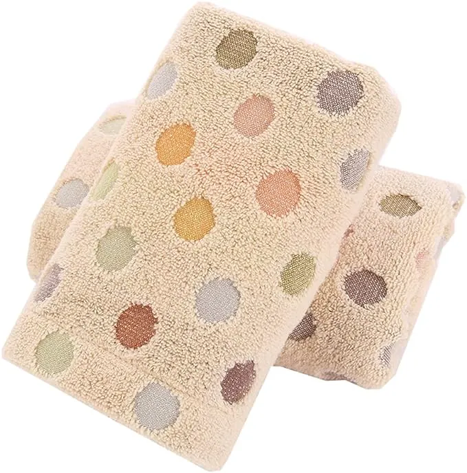 Pidada Hand Towels Set of 2 Colorful Polka Dot Pattern 100% Cotton Soft Absorbent Decorative Towel for Bathroom 13.4 x 30 Inch (Brown)