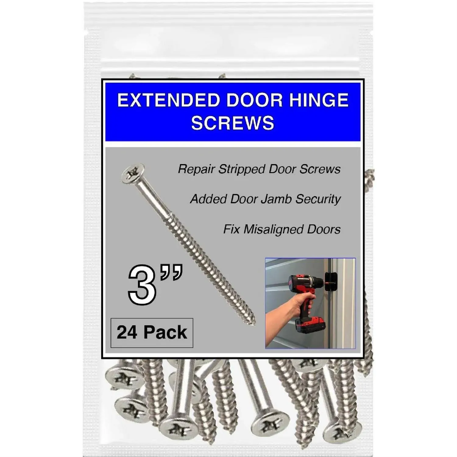 Satin Silver Nickel Wood Screws 9 X 3 Inch – Extra Long Door Hinge Screws - Door Security Screws - 24 Pack