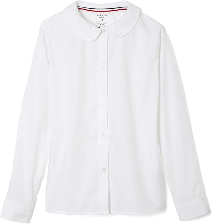 French Toast Girls' Long Sleeve Woven Shirt with Peter Pan Collar (Standard & Plus)